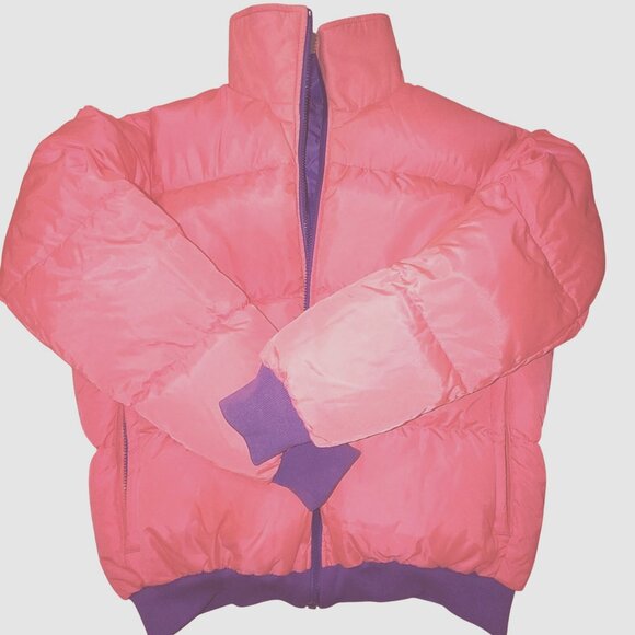 Columbia Down Reversible Puffer Jacket Large Vintage Purple Neon Pink Retro Ski - Picture 8 of 16